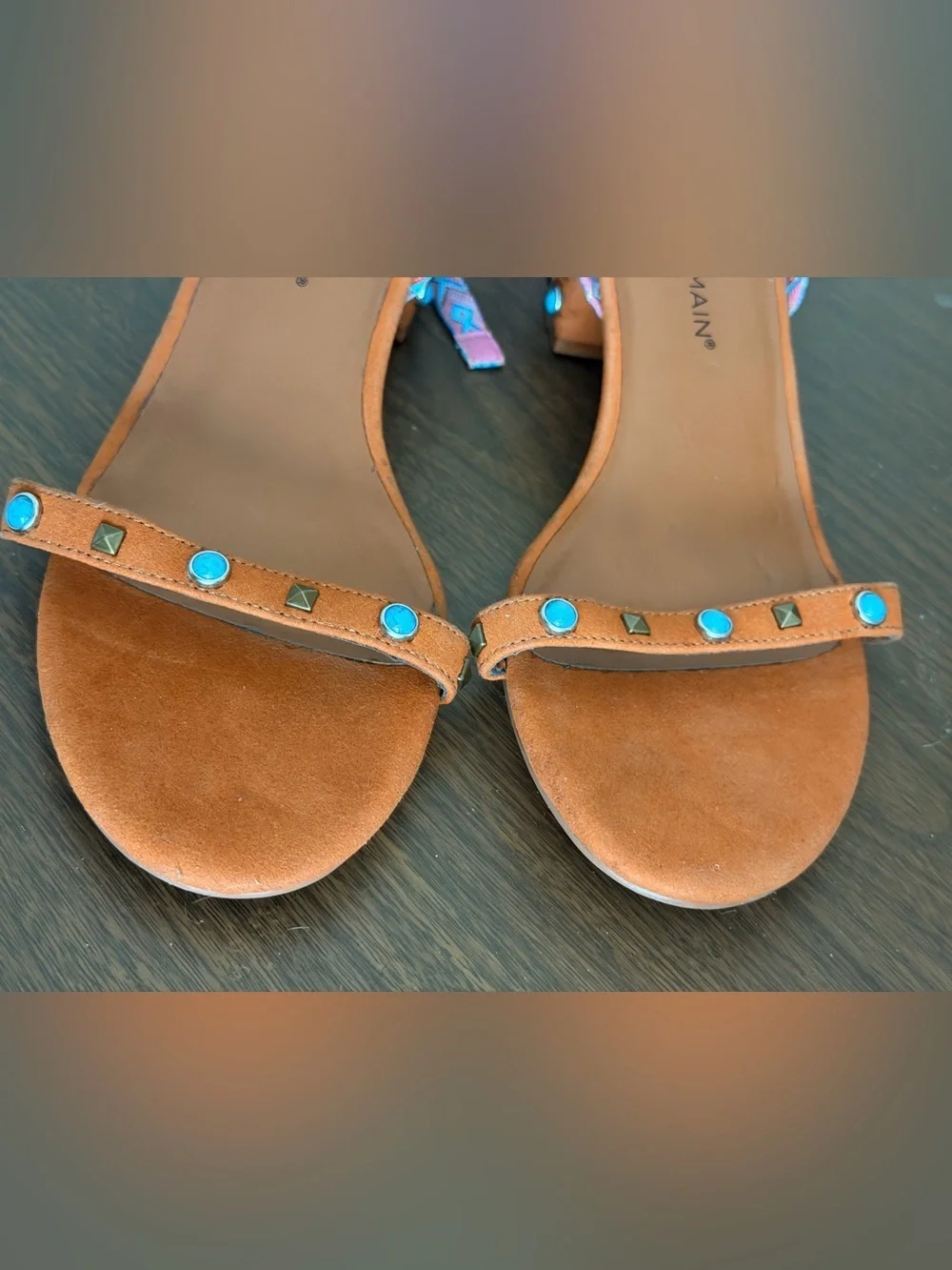 Monroe & Main size 10 Brown Lace-Up Block Heel Sandals Turquoise NEW no tags